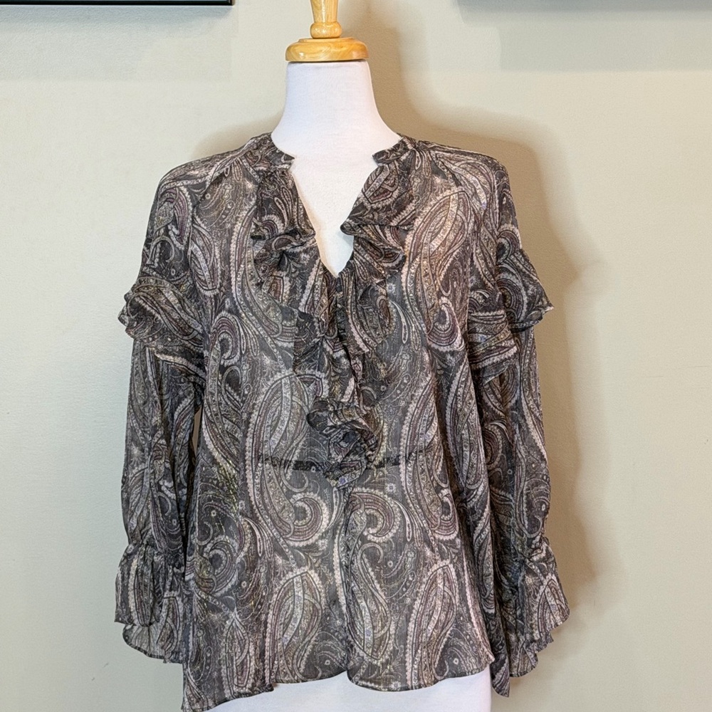 Cato | Size Large Paisley Ruffle Sheer Blouse